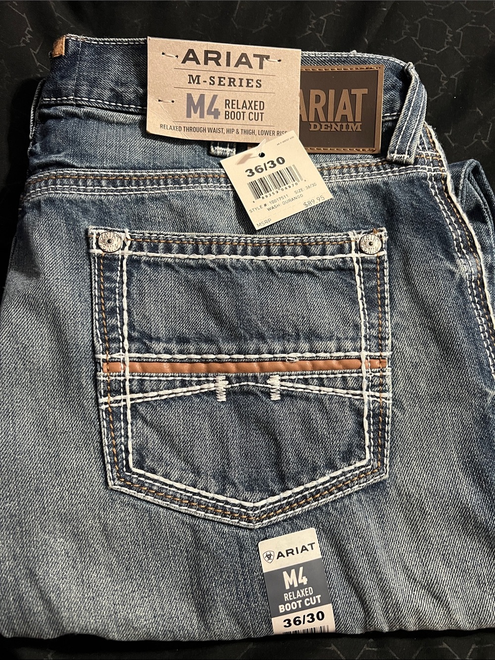 Ariat M-Series M4 Relaxed Boot Cut Jeans in Light Blue with Contrast Stitching